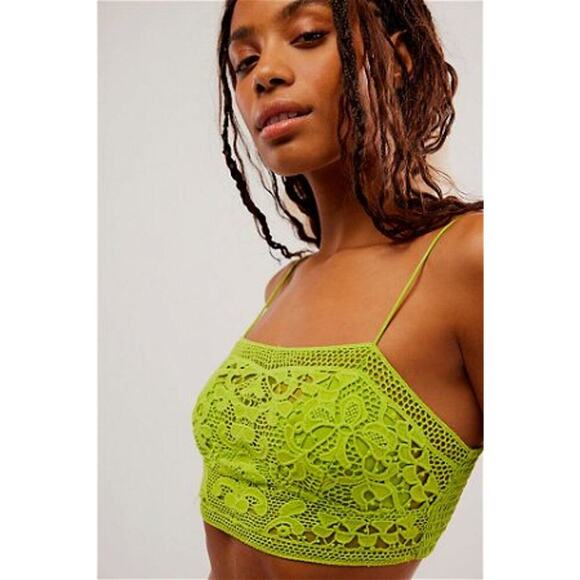 NWT FREE PEOPLE FP One Lyra Crochet Bralette Sz Small Bright Green - Picture 3 of 8